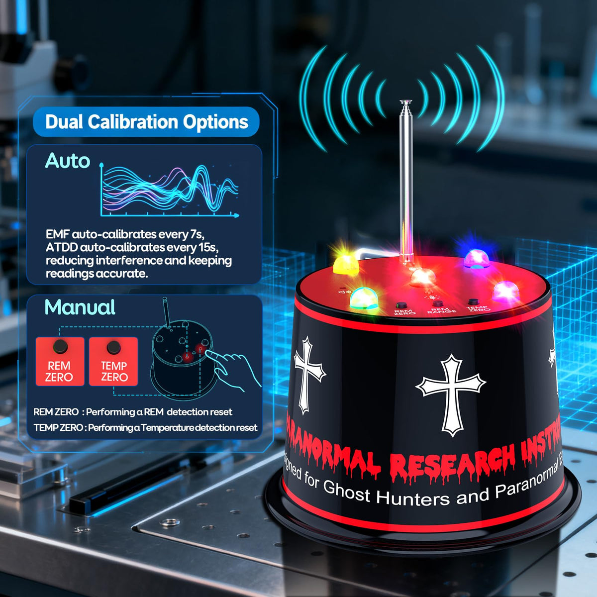 Advanced Ghost Hunting EMF Detector – Enhanced Magnetic Field Amplifier, ±1°C ATDD Temperature Tracking, Auto Calibration, 5-Level Sensitivity, 9V Battery Included