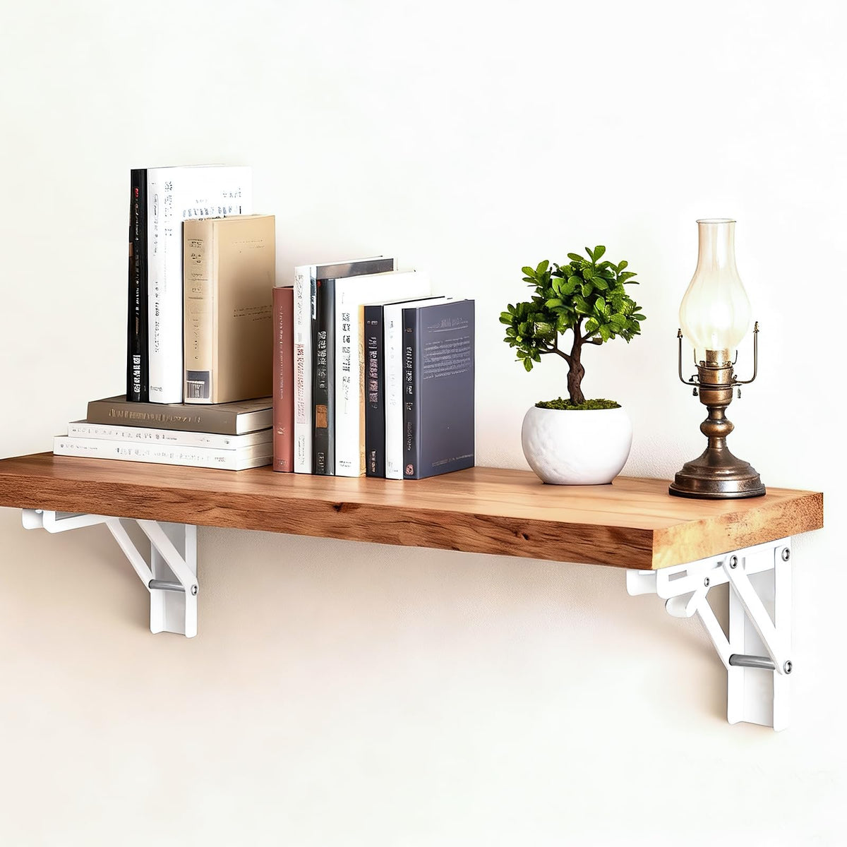 2 Pcs Folding Shelf Brackets,10 Inch White Collapsible Shelf Bracket for WorkbenchShelf Hinge Wall Mounted Space Saving DIY Bracket,with Screws.