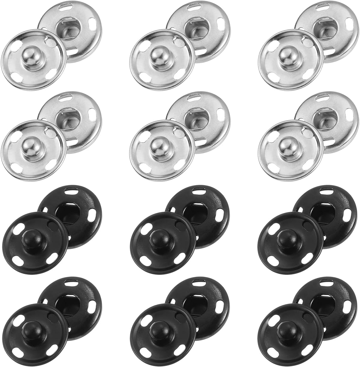 100 Sets Sewing Snap Buttons, 15mm Press Buttons Metal Snap Fasteners for Clothes DIY Crafts, Silver/Black