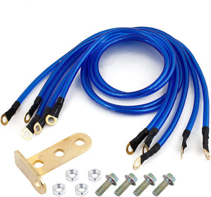 5 in 1 Blue Plastic Surface Car Battery Grounding Wiring Cable Kit