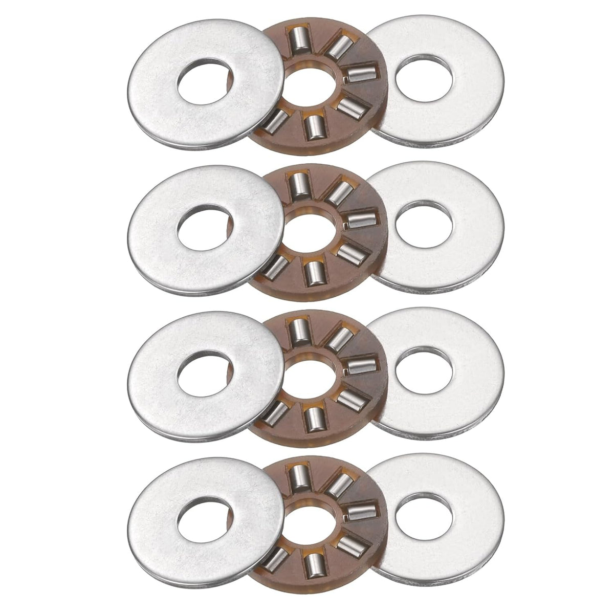 4 Sets AXK0515 Thrust Needle Roller Bearings with 8 Washers, Chrome Steel Needle Roller Bearings, ID 5mm, OD 15mm, Thickness 4mm