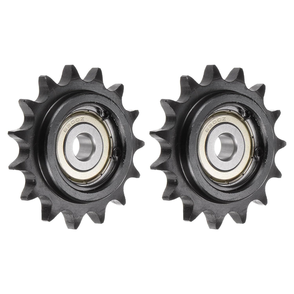 2pcs DIN(ISO) 08B Roller Chain Idler Sprocket 10mm Bore, 1/2" Pitch, Hardened 15 Tooth Tensioner Sprocket, Insert Single Bearing (B Type)