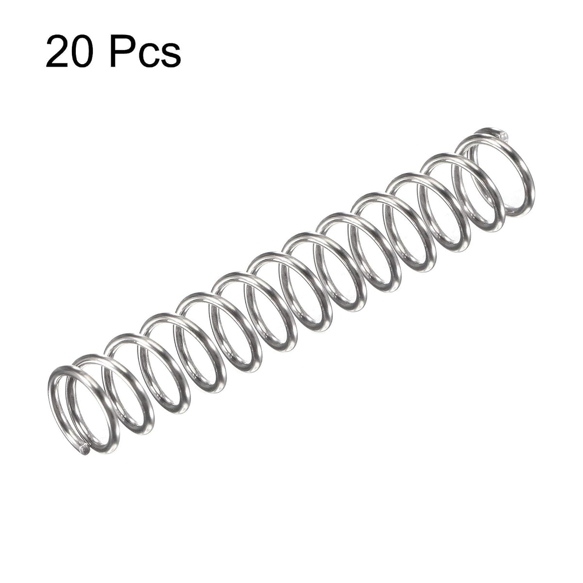 مروحة ضغط،فولاذ أستينل 304،7mm Ø،0.8mm حجم السلك،30mm طول مضغوط،50mm طول حر،تحمل وزن 17.2N لمشاريع المنزل،نغمة فضية،20قطعة