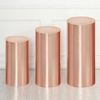 Set of 3 Champagne Gold Cylinder Spandex Stand Covers, Plinth Stand Cover for Party Wedding Birthday Decoration, Only Contains Cylinder Covers (Foil Fabric - Large)