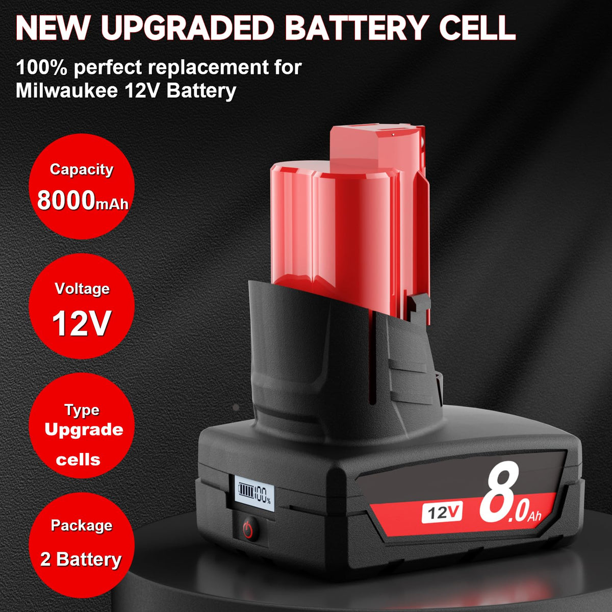 LinkMejor 2Packs aufgerüstet 8.0Ah 12V Ersatz für M12 Batterie