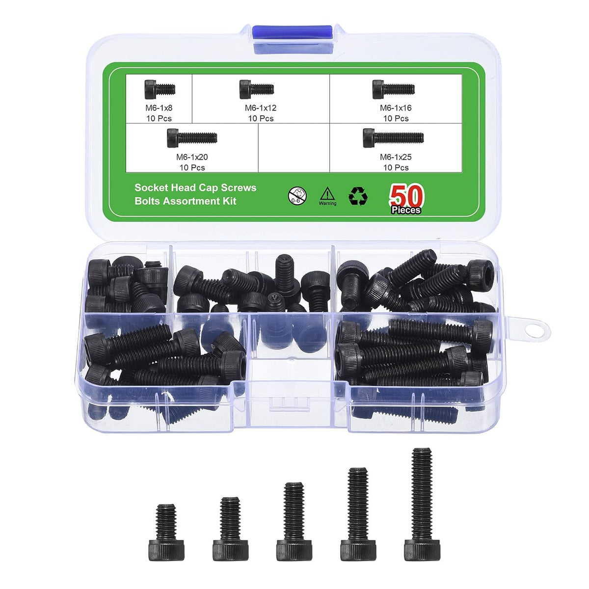 Hex Socket Bolt Kits (M6), Grade 12.9 Carbon Steel Hexagon Socket Drive Screw, Black