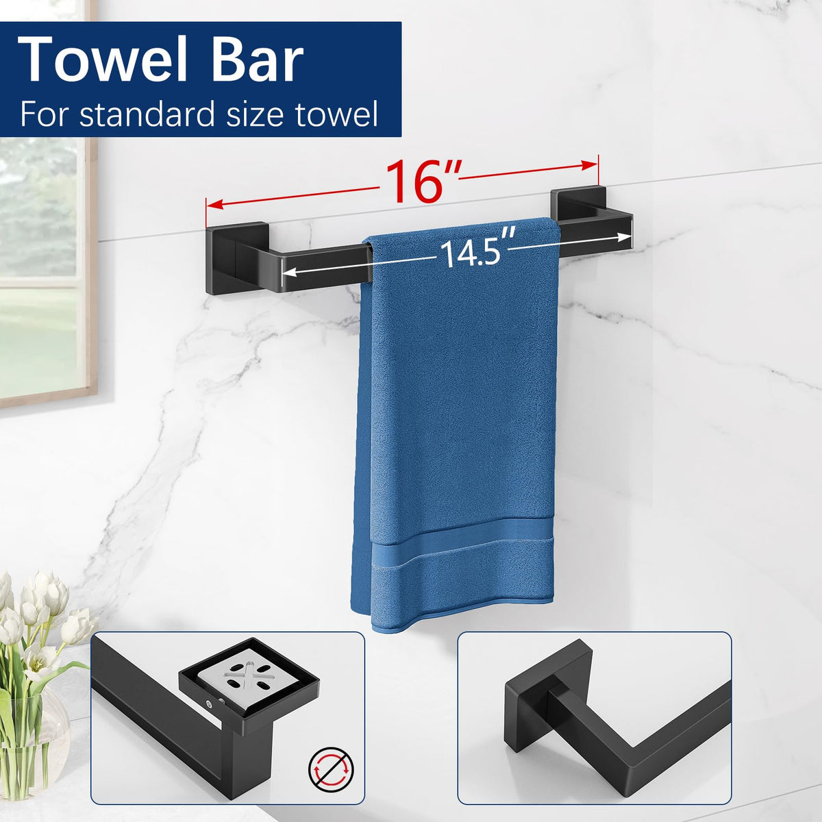 Set di accessori per bagni LinkMejor, 5 pezzi, montati a muro neri da 16 pollici
