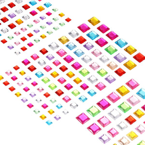 420 Pcs Gems Stickers for Crafts, 5 Sheet Self-Adhesive Gems Bling Square Rhinestone Stickers, Crystal Crafts Jewelry Stickers for Party Table Decorations, Multicolor