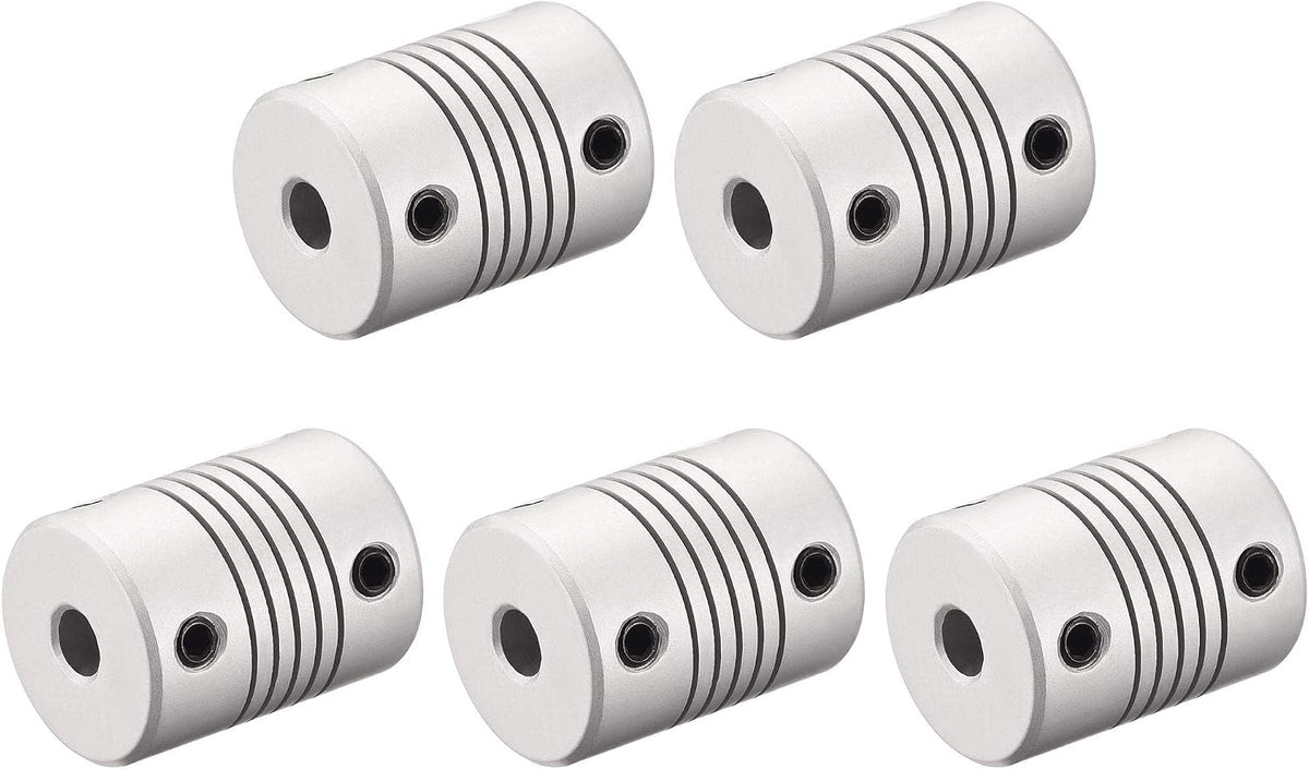 5mm to 8mm Aluminum Alloy Shaft Coupling Flexible Coupler Motor Connector Joint L25xD19 Silver,5pcs
