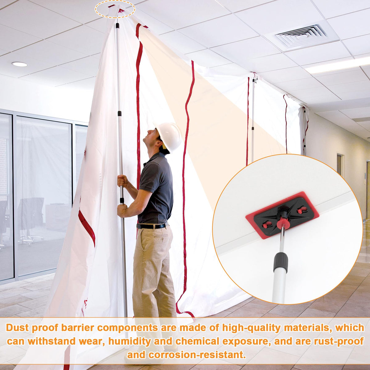 Toz Geçirmez Bariyer Montajı 2 Başlık ve 2 Üst Plaka Seti Zipwall Tarzı İçin