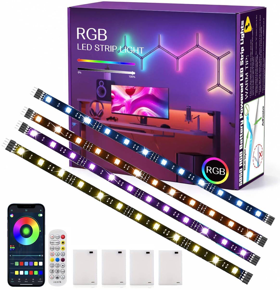 Baterijowe LED Stripy Światłowe, 20 Calowy 4 Sztabki, Bezprzewodowe RGB Światło Strips