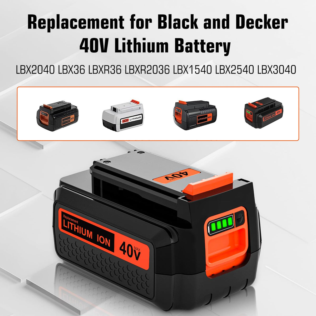 1개 팩 4Ah 블랙 앤 데커크 40V 배터리 LBX2540(오렌지) 대체용