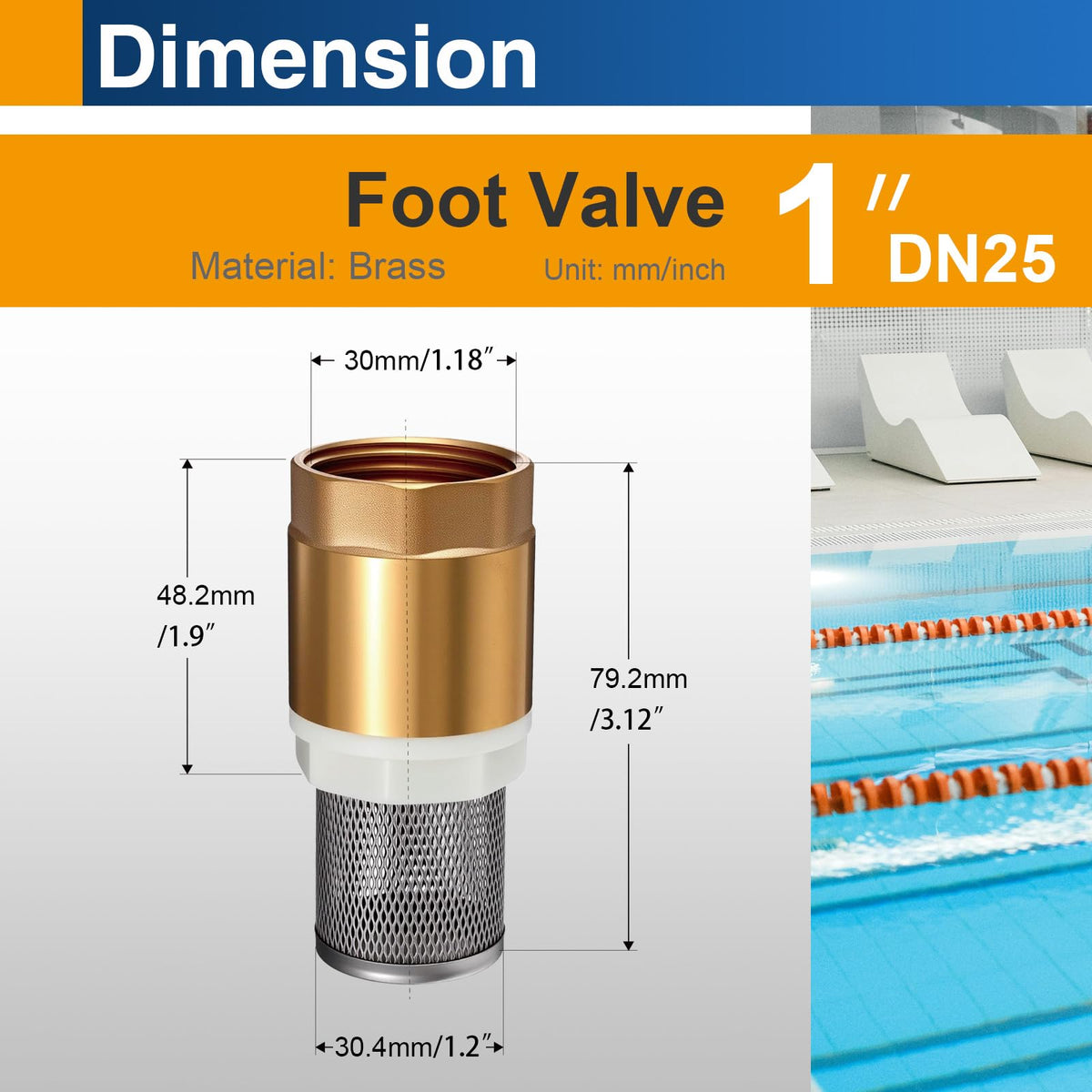 2PCS 1" DN25 Valvă de picior din bronz cu filtru, Valvă de control
