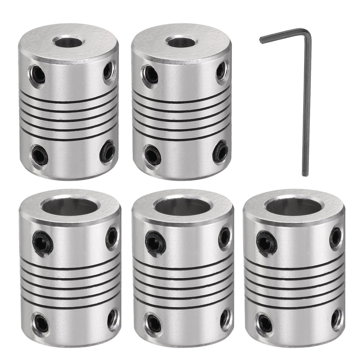 5 Pcs Aluminum Alloy Shaft Coupling 5mm to 10mm, Flexible Coupling Motor Connector Joint, Stepper Motor Coupler for CNC Machine & 3D Printer (L25xD19)