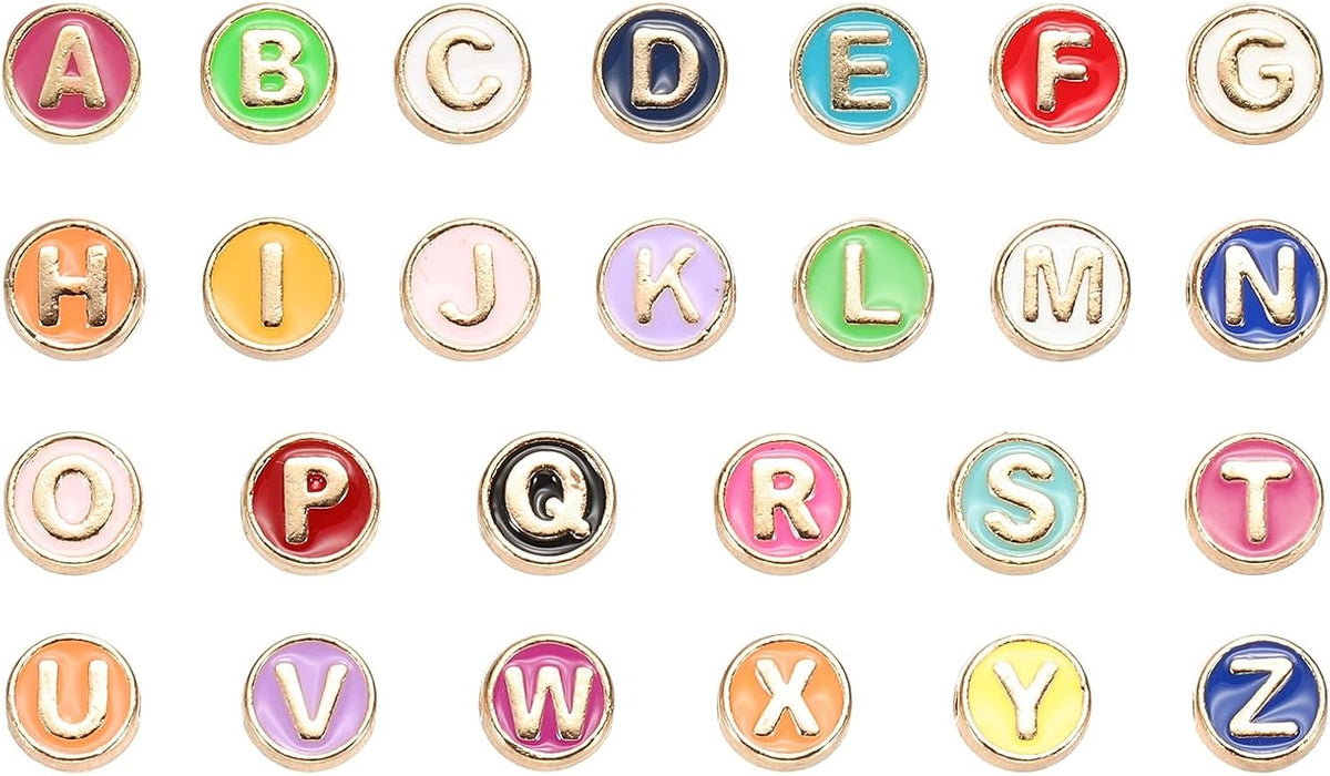 52Pcs A-Z Alphabet Letters Charm, Enamel Initial Alphabet Pendant Alloy Double Sided Letter Beads for Keychain Necklaces Earrings Jewelry Making Crafts, Multicolor