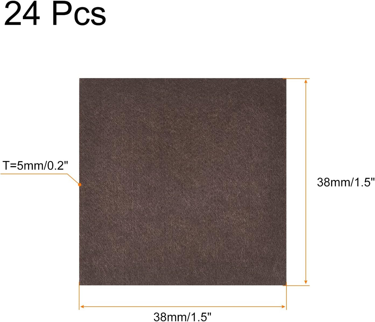 Fell Möbelauflagen, 1,5 Zoll x 1 Zoll selbstklebend schneidbar rutschfeste Anti Scratch Quadratbodenpolster für Möbelbeine Hartholzboden, Braun 24Stück