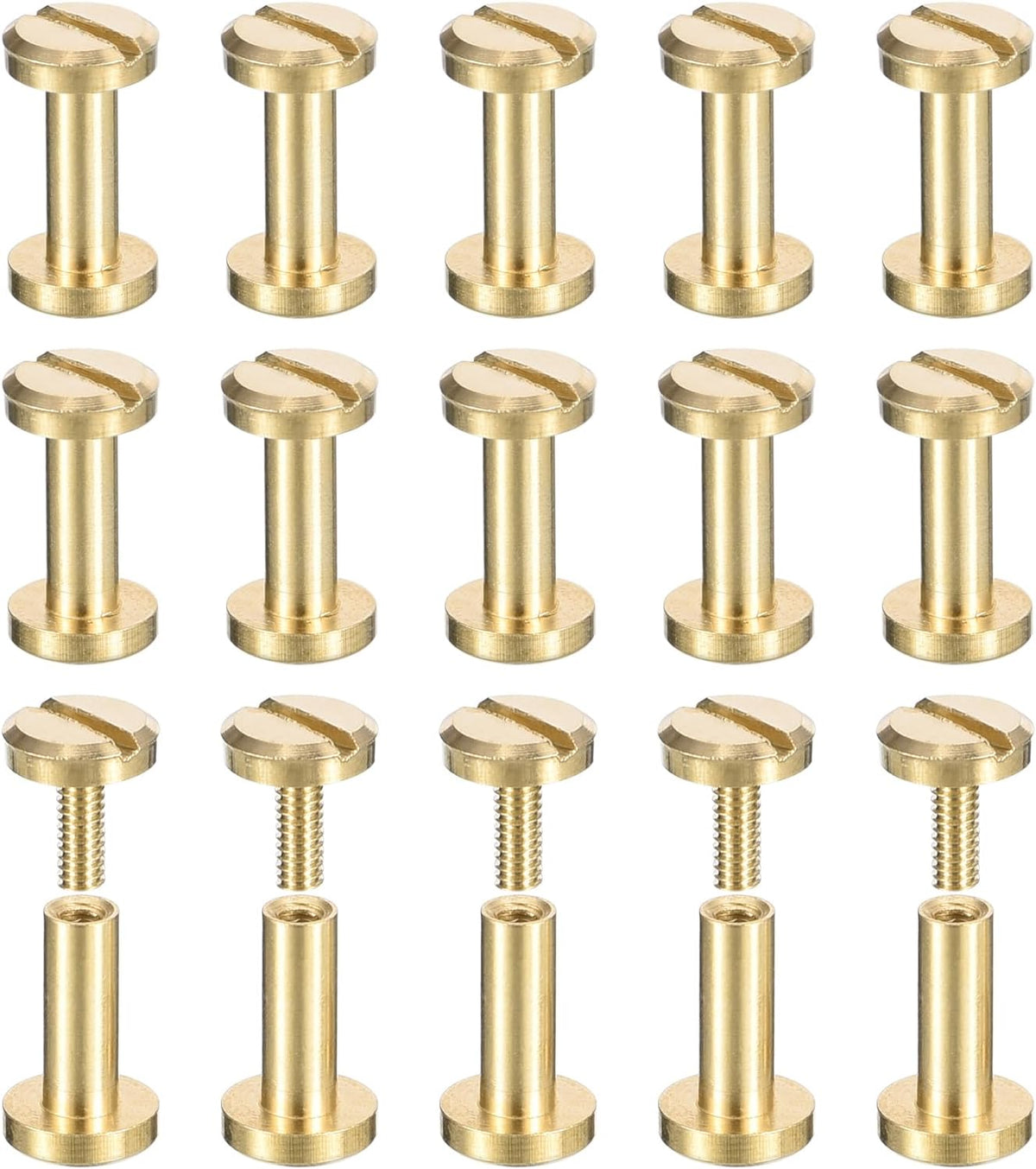 30Pack Brass Chicago Screws, 4x6mm Flat Head Screw Back Binding Post Nail Stud Rivets Fastener for DIY Leather Craft Belt Strap