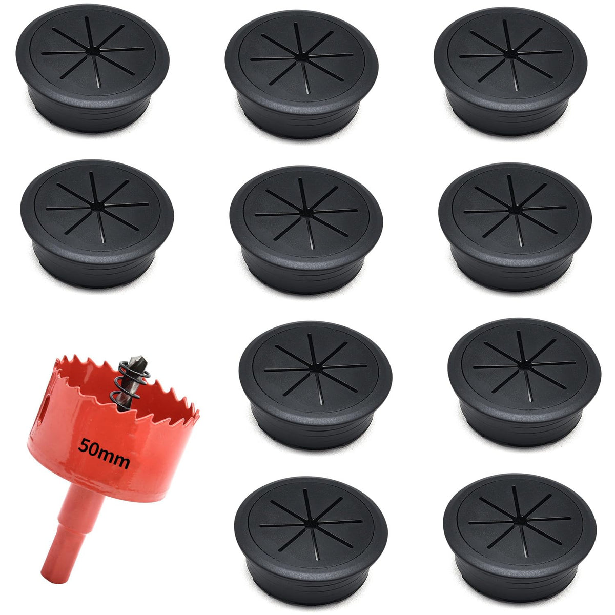 LinkMejor 10 stk 2 tommer sort fleksibel plastik skrivebord grommets