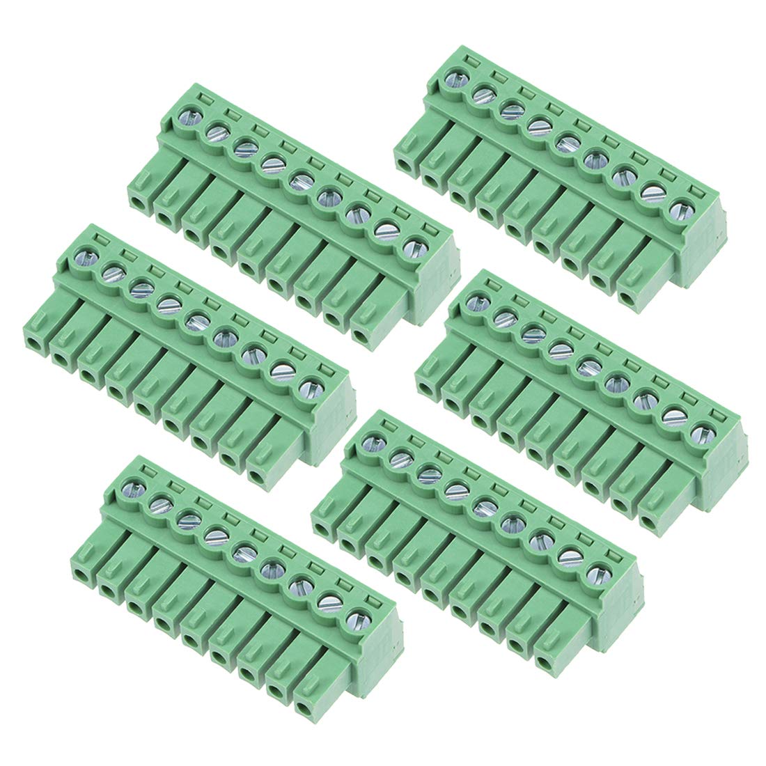 6Pcs AC300V 8A 3.81mm Pitch 9P Flat Angle Needle Seat Insert-in PCB Terminal Block Connector Green