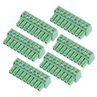 6Pcs AC300V 8A 3.81mm Pitch 9P Flat Angle Needle Seat Insert-in PCB Terminal Block Connector Green