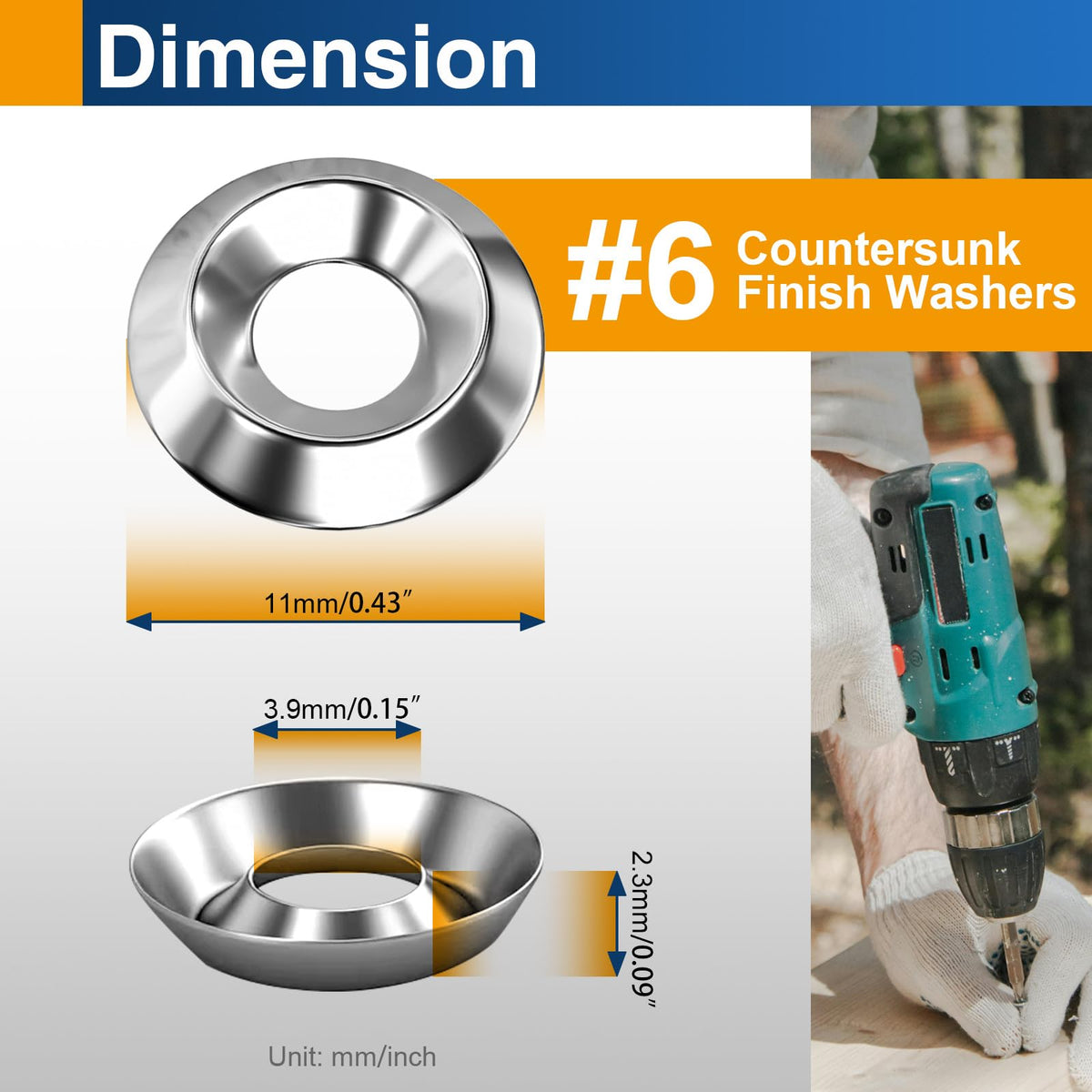 100PCS #6 Countersunk Finish 와이어터, 304 스테인레스 스틸 컵 와이어터