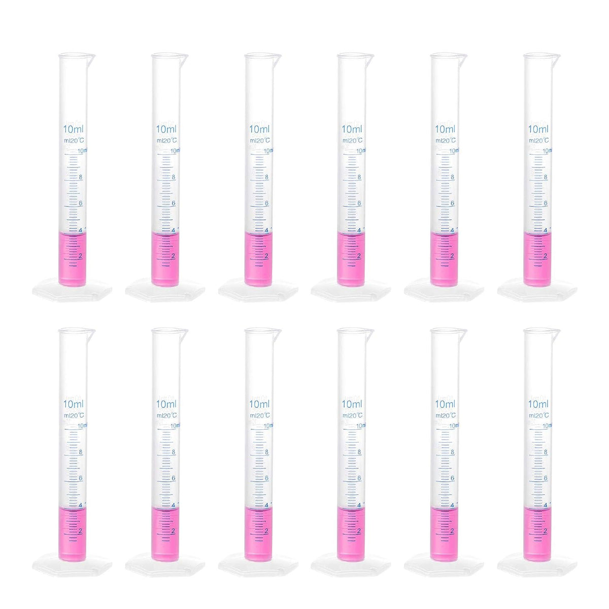 Plastic Graduated Cylinder, 10ml Measuring Cylinder, Science Test Tube Beakers, 2-Sided Metric Marking, Clear Hex Base for Lab Home 12Pcs