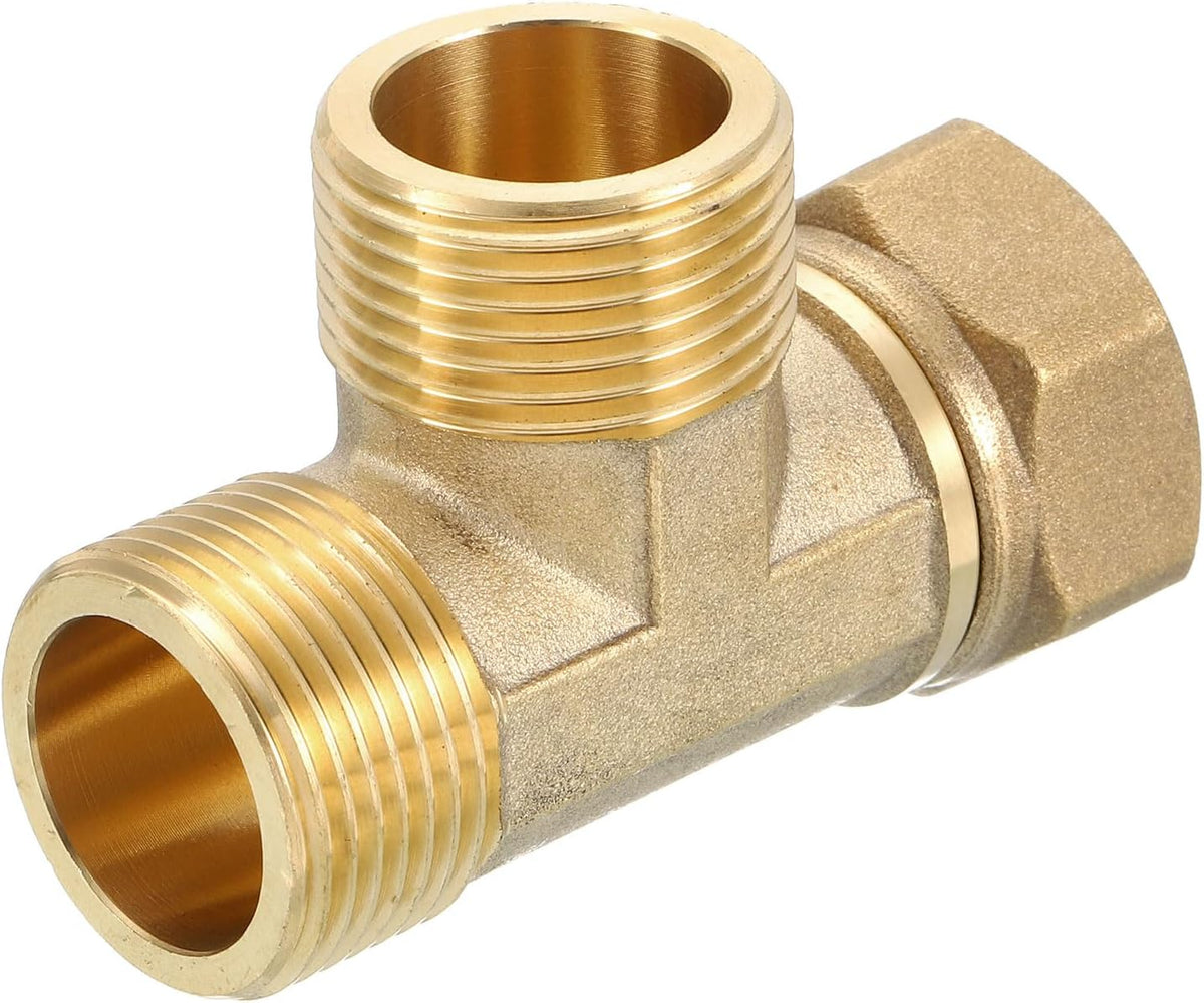 Brass Tee Swivel Pipe Fitting, G3/4" (Female x Male x Male) 3 Way T-Connector Fitting Coupler for Air Conditioner Refrigeration Plumbing, 1pcs