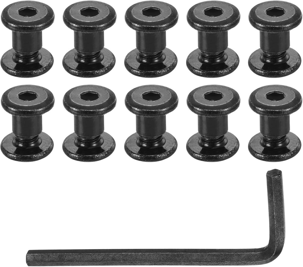 20 Sets Screw Post, Male M5x5mm Stainless Steel Screw Rivets, Female 6x6 Hex Drive Binding Screws Belt Buckle Binding Bolts Leather Fastener with 1Pcs Wrench, Black