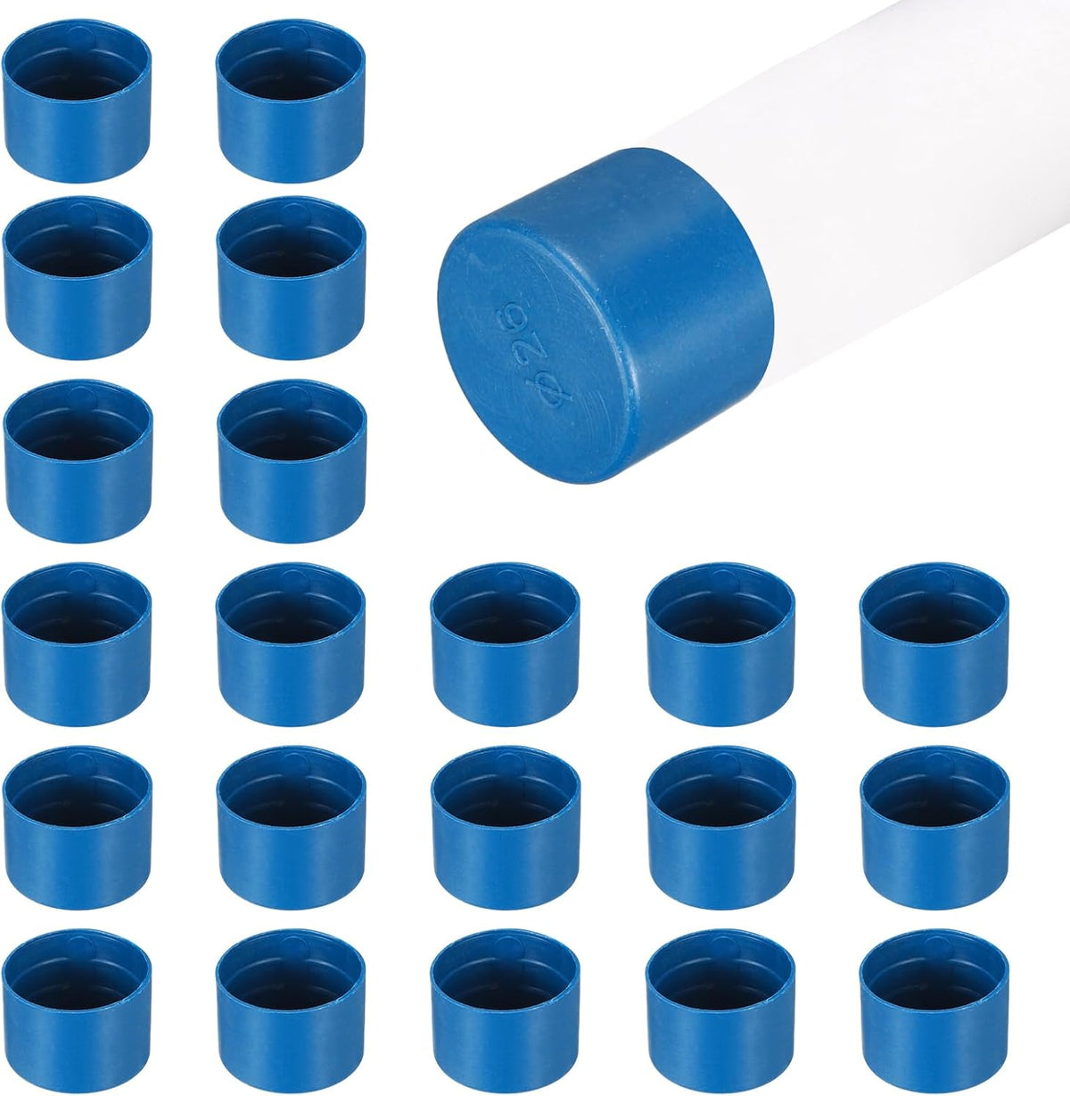 100Pcs Tube End Cap Plastic Hole Plugs, 1.13" x 0.79" Round Tube Pipe Cap Cover Screw Thread Protective Sleeve Fit 1.05" OD Tube for Tubing, Fence Railing, Pipe Post, Blue