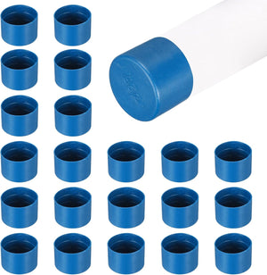 100Pcs Tube End Cap Plastic Hole Plugs, 1.13" x 0.79" Round Tube Pipe Cap Cover Screw Thread Protective Sleeve Fit 1.05" OD Tube for Tubing, Fence Railing, Pipe Post, Blue