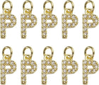 LinkMejor Rhinestone Letter Charm, 10pcs Crystal Zirconia Copper Alphabet P Pendants Slider Letter Charm for Wristbands Bracelets Necklace Jewelry Earring DIY Craft, Gold