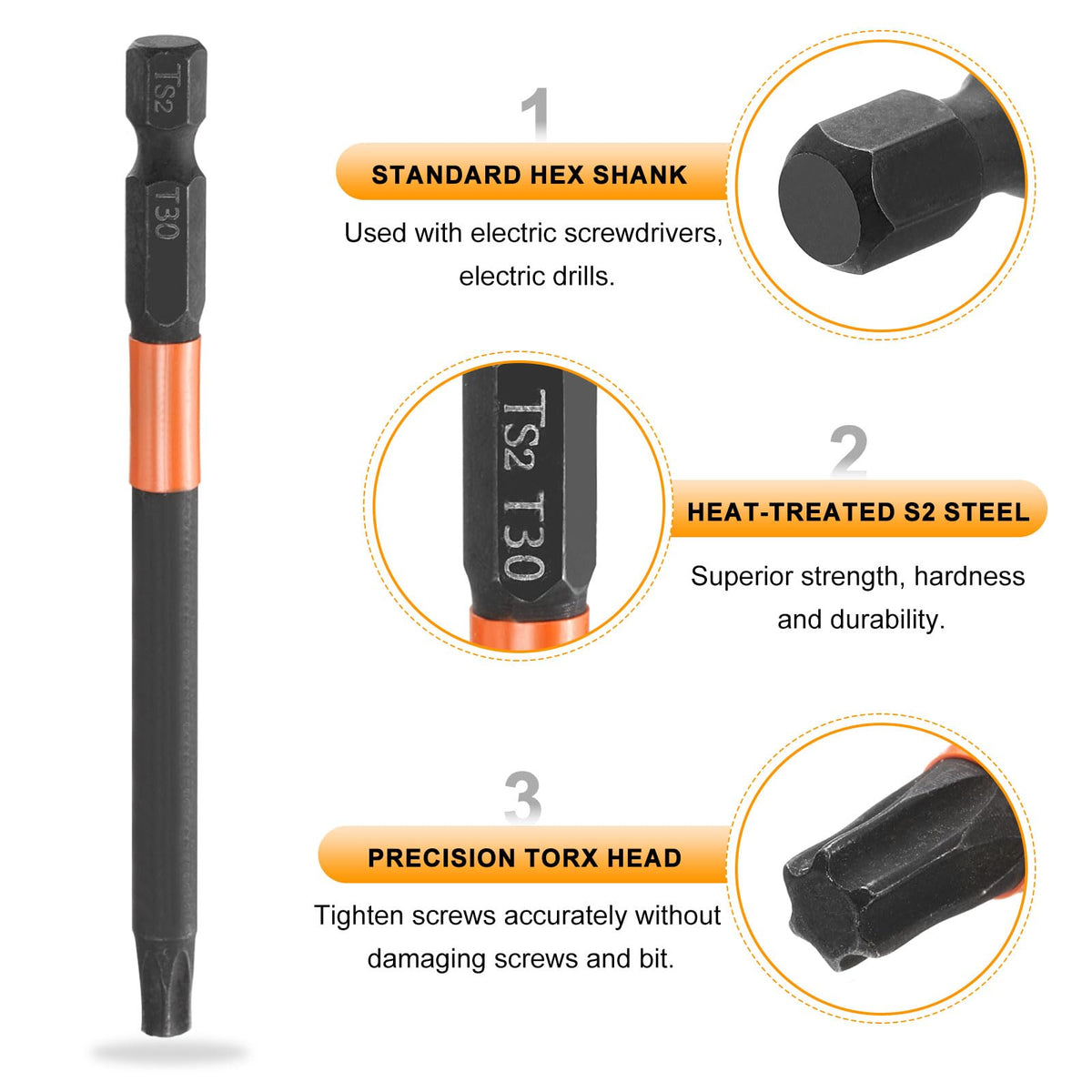 LinkMejor T30 Testa di Viti Troncatrice a Testa di Trapano 4" Lungo Mastro 1/4" a Esagono 3 Pz