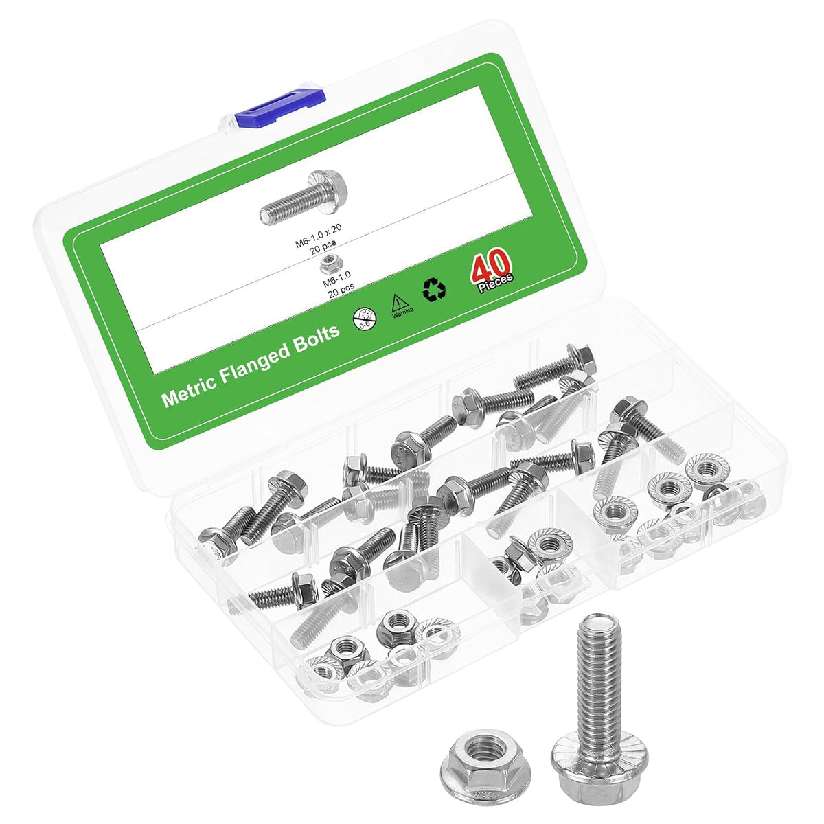 40pcs M6-1.0 x 20mm Metric Flange Hex Cap Bolt Fully Thread DIN 6921 Flanged Bolts Hexagon Screws 304 Stainless Steel Cleaning Treatment with Flanged Hex Head Bolts