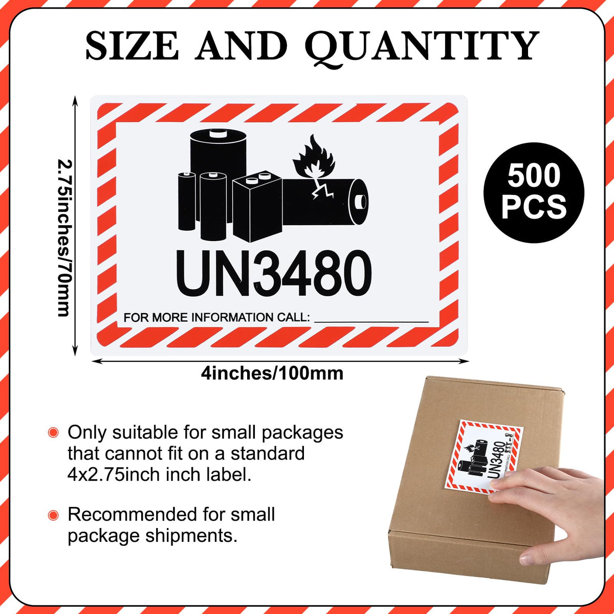 LinkMejor 500 Pcs UN3480 Baterai Lithium Label