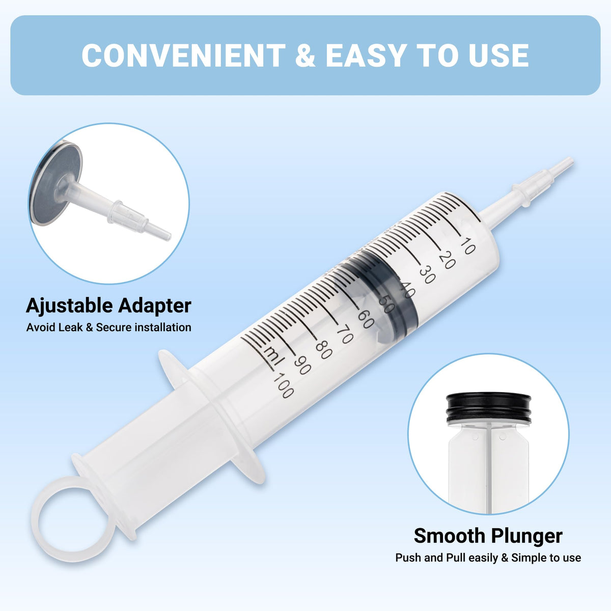 100ml Large Syringe, 5 Pack Plastic Syringes for Liquid with Tip Adapter