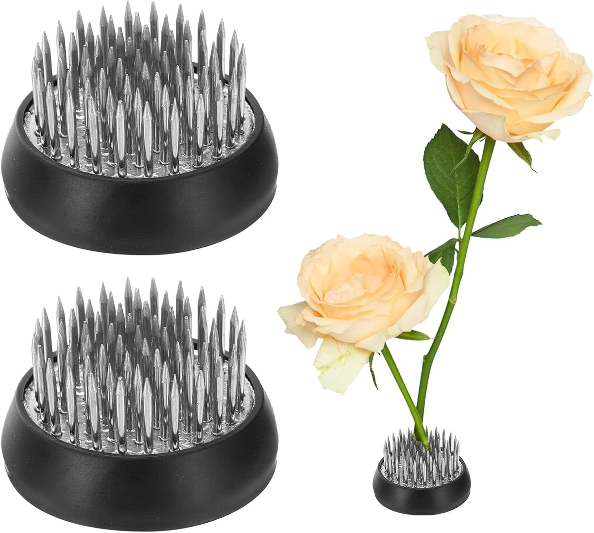 LinkMejor 2pcs Flower Frog, Round Stainless Floral Frogs, Flower Arranger Fixed Tool Pin Frog for Flower Arrangement Vase, Fixation and Decoration (Silver, 1.4inch)