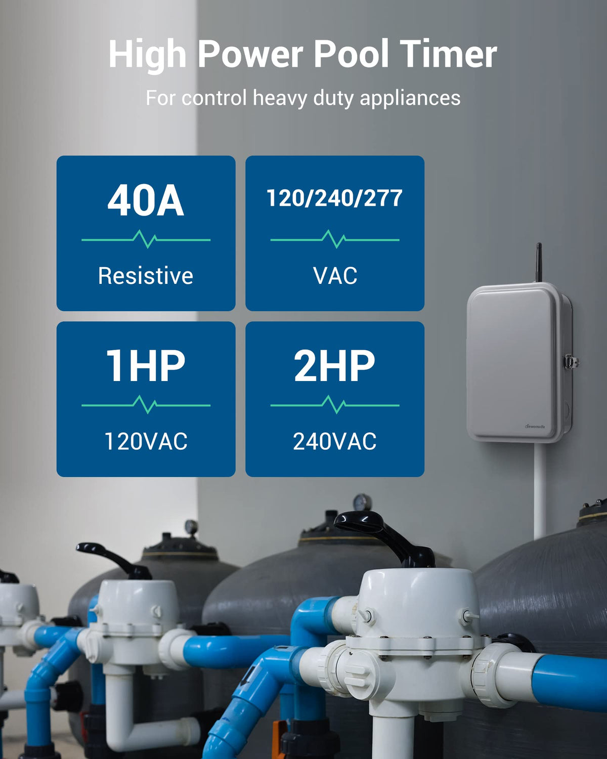 링크메이요 풀 펌프 타이머, 야외 스마트 Wi-Fi 타이머 박스 - 40A 120-277V 2HP