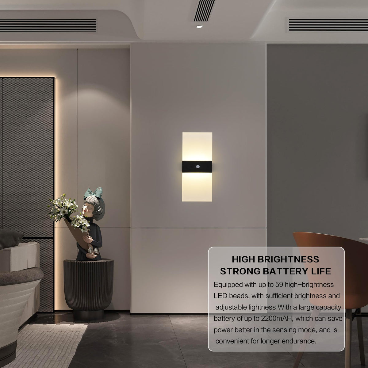 LinkMejor Rechargeable Wall Sconces, Black Home Decor wall Light 3000K