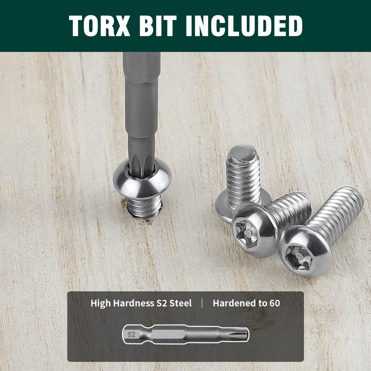 #10-24 x 1 Button Head Torx Security Screws, 304 Stainless Steel 18-8, Anti-Strip & Non-Slip Torx Drive Screws for Outdoor, Automotive License Plates, 50-Pack with Bit TT25