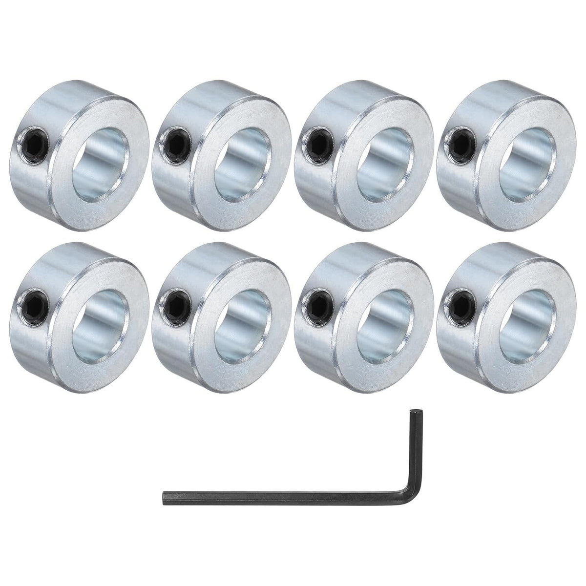 8pcs Set Screw Shaft Collars 1/2" Bore Zinc Plated Steel Shaft Collars, 1" OD, 7/16" Width Axle Collar Clamp with Hex Wrench