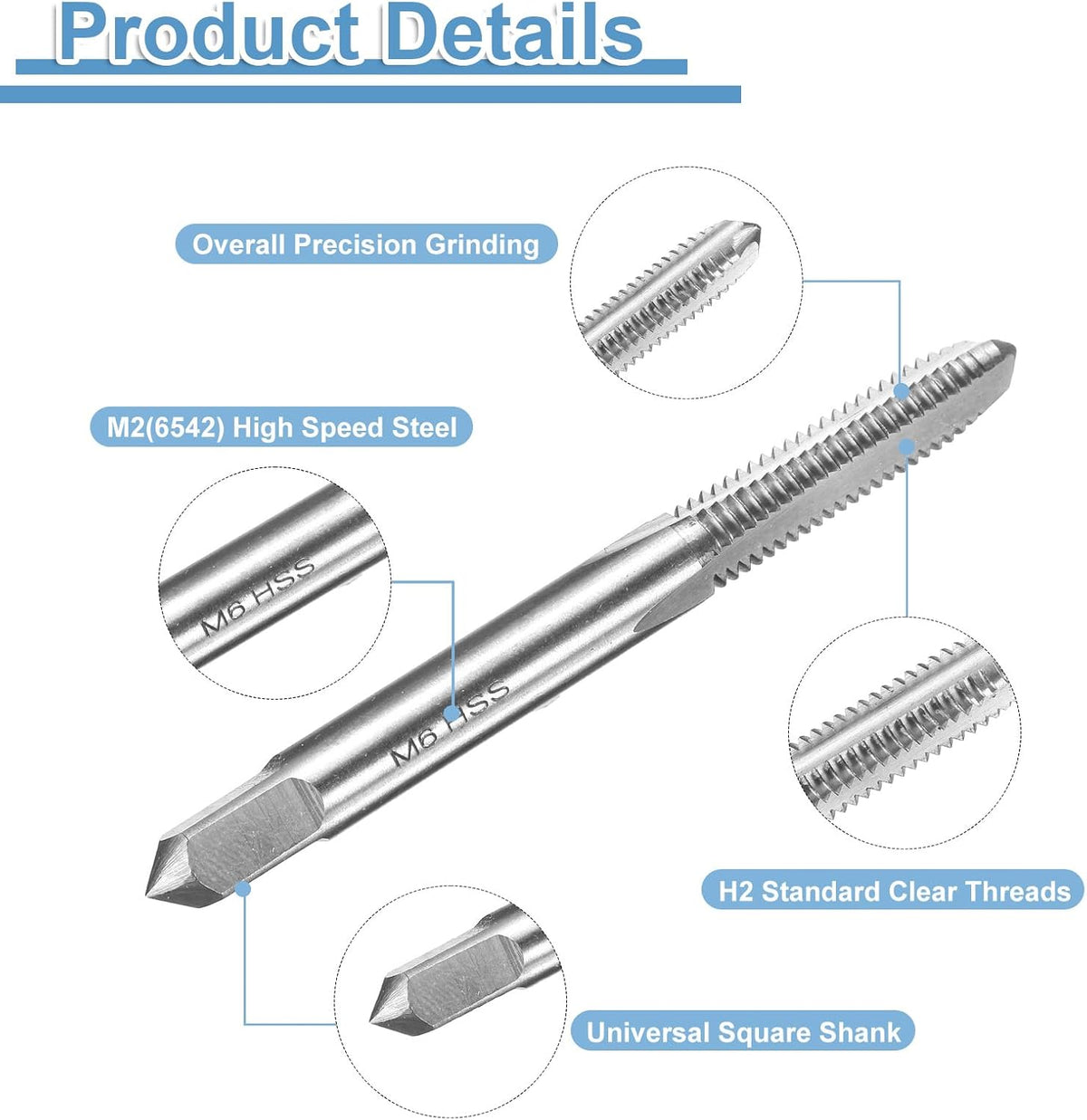 Bico de Rosca de Base de Mão M4 x 0.7 H2 Rosca Métrica Estilo de Roscamento de Base Roscas de Ferramenta de Roscamento em Aço de Alta Velocidade HSS6542 Flutes Retos