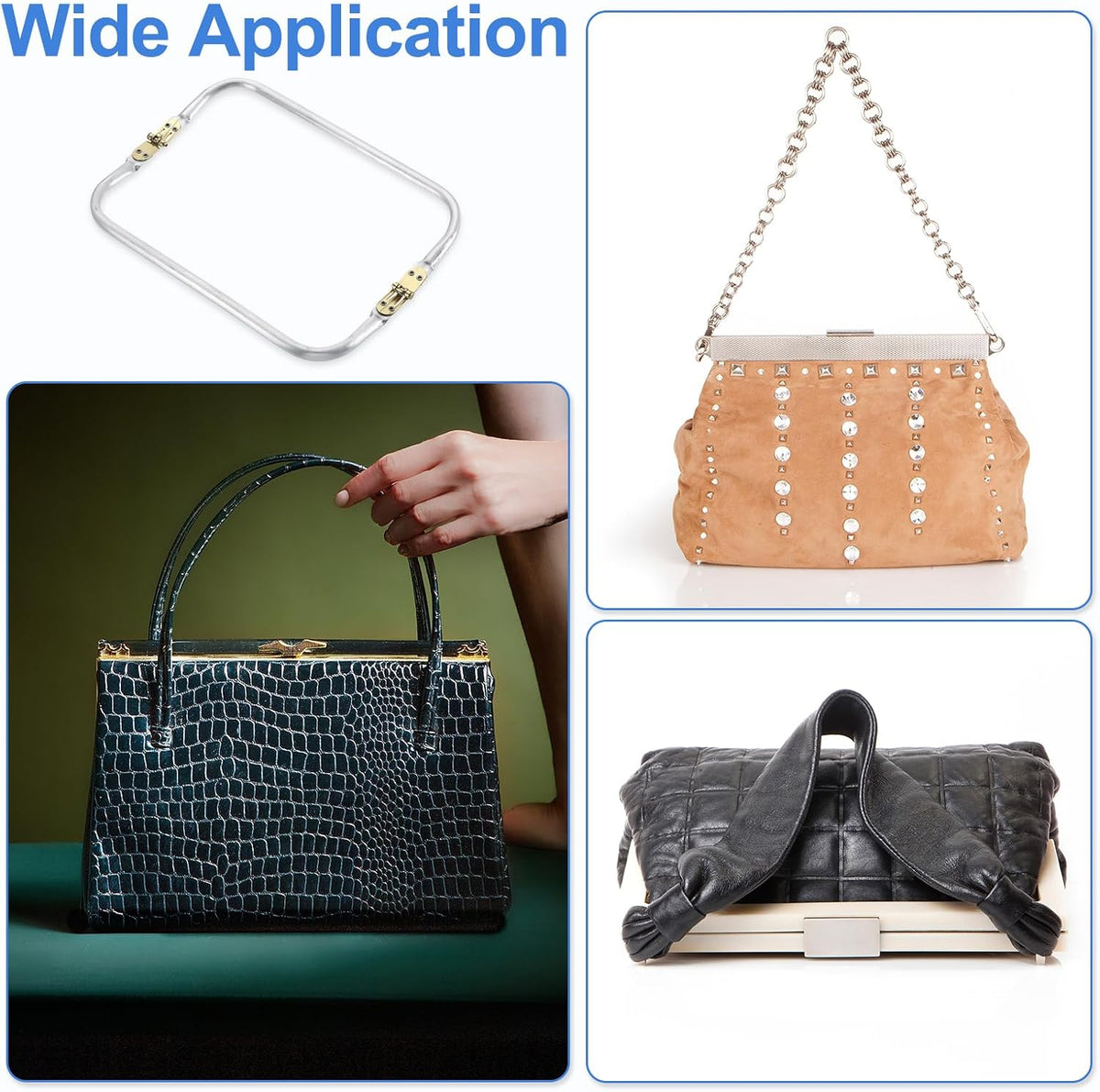 Metallväska ram 9 tum, 4 st rektangulära ramar med kisslås, väskramhårdvaraersättningar för DIY väskhandtag och coin purse ramar