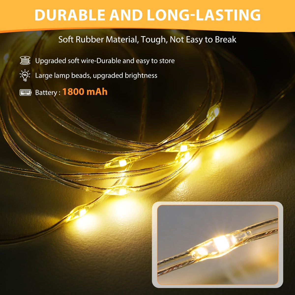LinkMejor Camping String Lights, 4 in 1 Quick Storage 32.8FT 6 Modes Portable