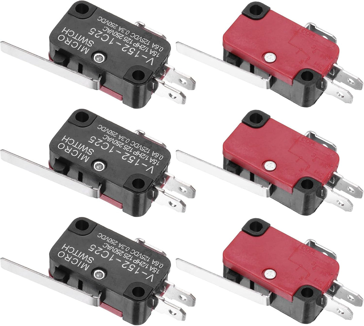 6Pcs V-152-1C25 1NO + 1NC Micro Limit Switch 15A 125/250VAC Waterproof Miniature Micro Switches for Precision Components