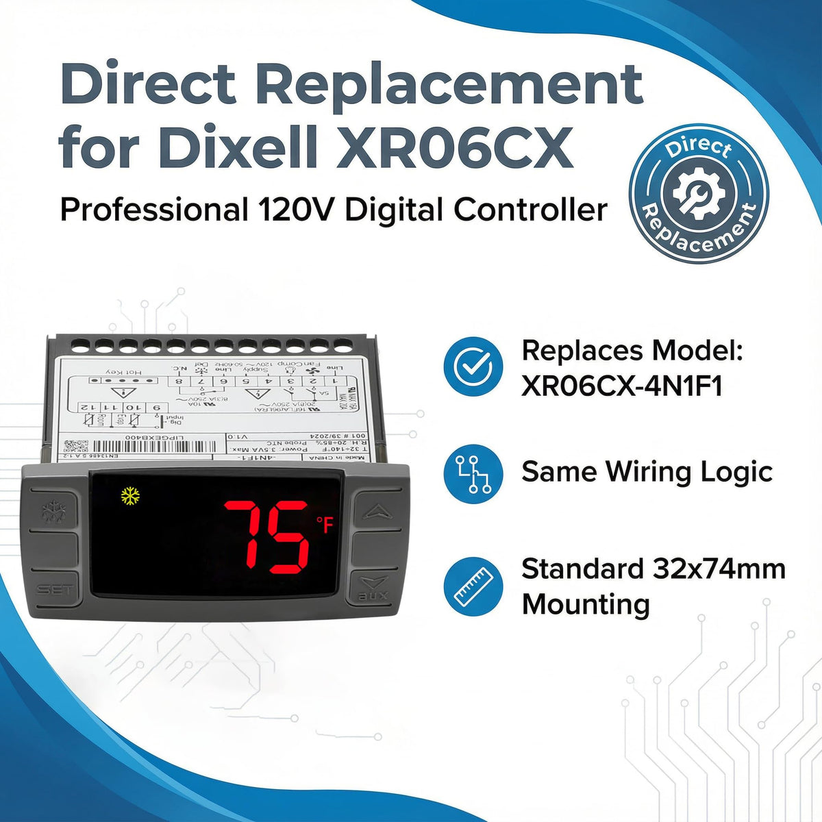 XR06CX-4N1F1 120V Temperaturregler, kompatibel med Dixell, 120V