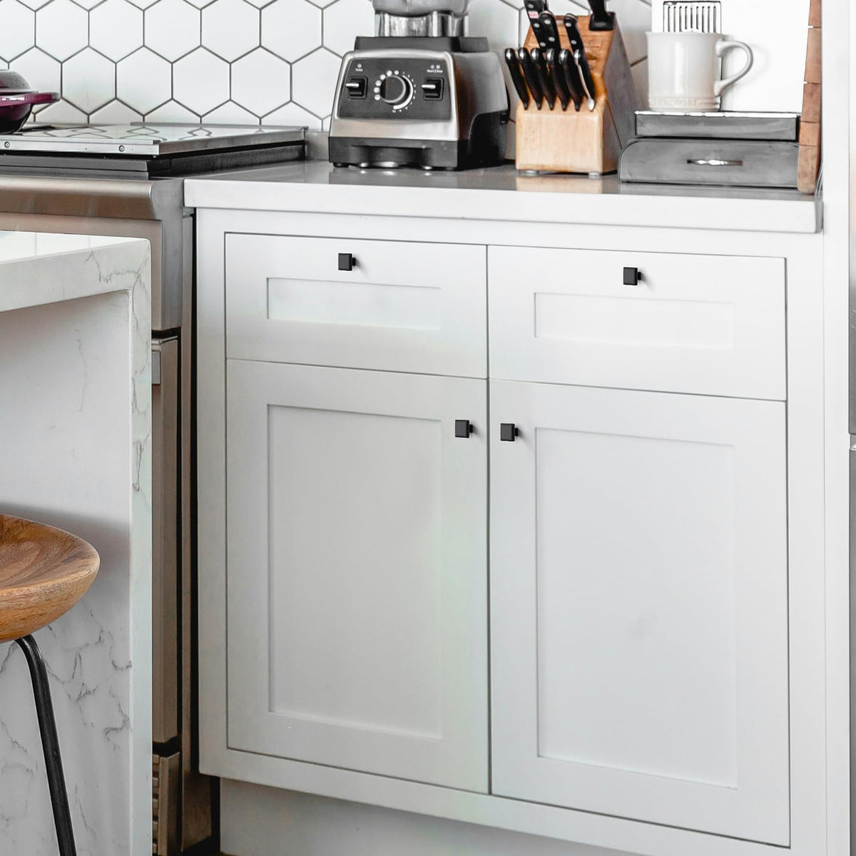 LinkMejor Negro Mate Manijas Cuadradas para Gabinetes de Cocina 1-3/16 Pulgada 25 Unidades