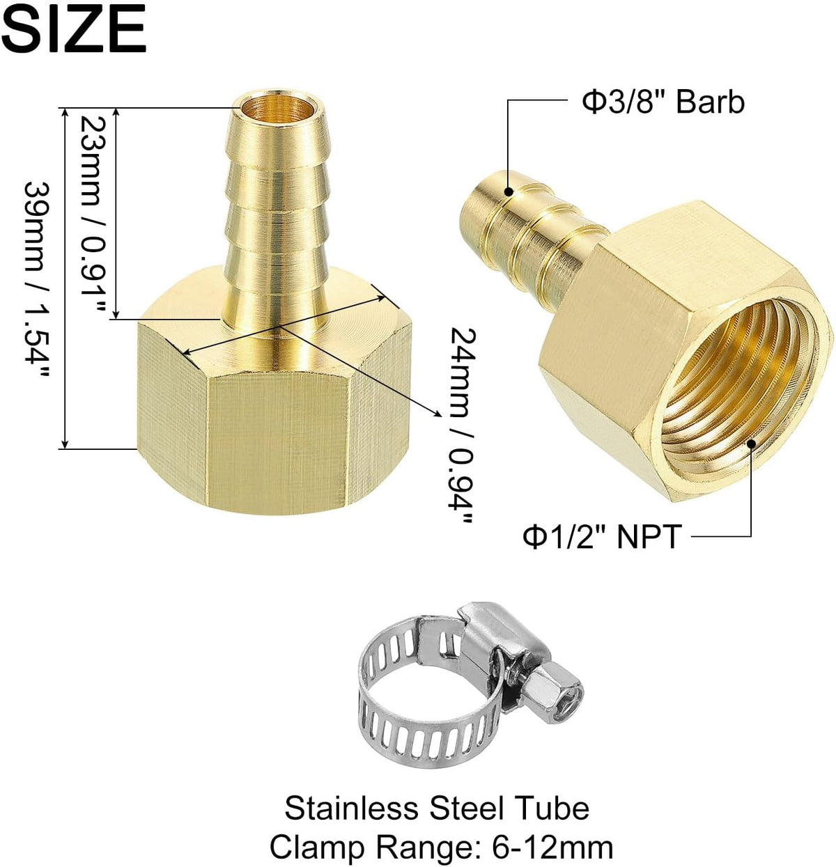 2pcs Kupferrohrhals Schraubverbindungen, 3/8" Hals x 1/4" NPT Weibliche Kupferrohrhals Rohrverbindung Adapter mit 2pcs Rohrschellen für Wasser Kraftstoff Luft