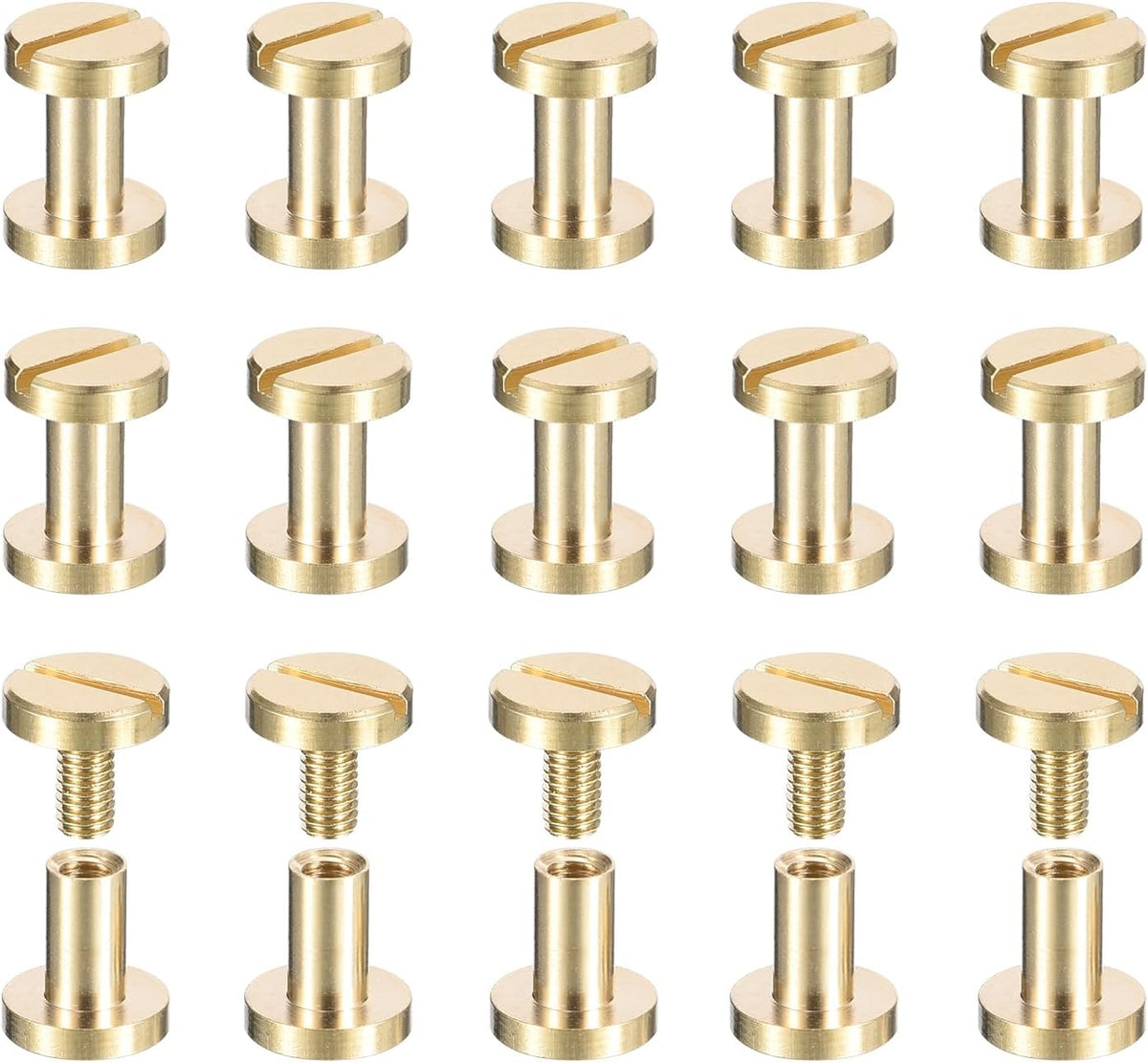 30Pack Brass Chicago Screws, 9x8mm Flat Head Screw Back Binding Post Nail Stud Rivets Fastener for DIY Leather Craft Belt Strap