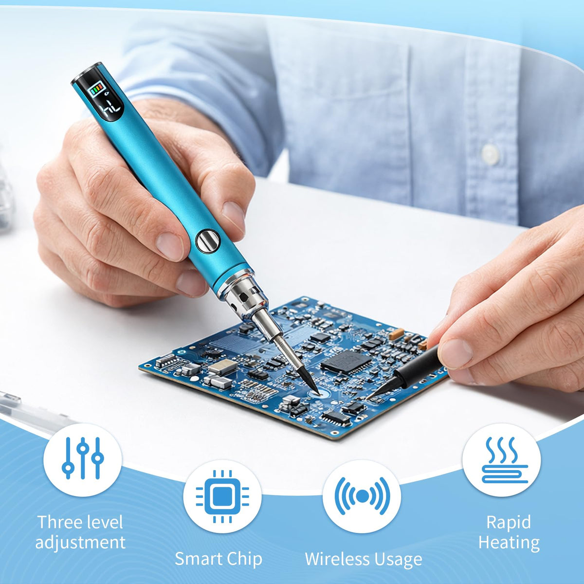 Portable Soldering Iron 510 Threaded Universal Connector (Blue-A)