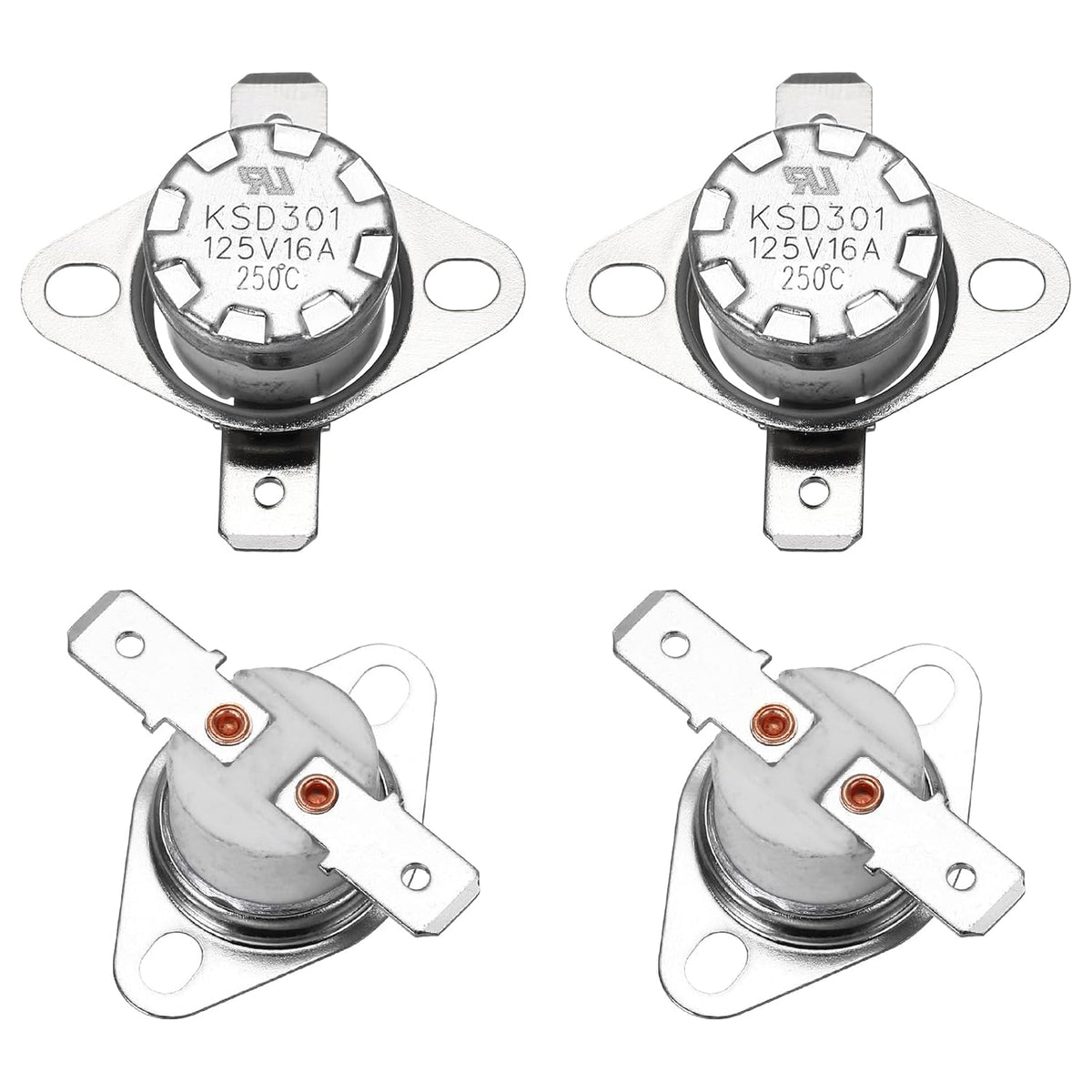 4 Pcs KSD301 Thermostat 250°C/482°F 16A Normally Closed N.C Adjust Snap Disc Temperature Switch for Microwaves,Oven,Coffee Maker,Ceramic Material